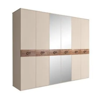 Шкаф 6-ти дв. с зеркалами Bogemia Wood Fi (Ваниль/Хром) БМШ1/6(Wo)
