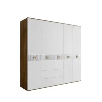 Шкаф 5-ти дверный с ящиками, Bogemia Woodline Fi (Белый/Золото) БМШ2/51(Fi)