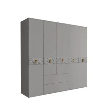 Шкаф 5-ти дверный с ящиками, Bogemia Farfalle (Серый/Золото) БМШ2/51(Fa)