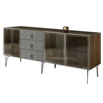 Комод 2.1м Bogemia Woodline Fa (Серый) (Lakobel/Хром) БМКМ-5[5]