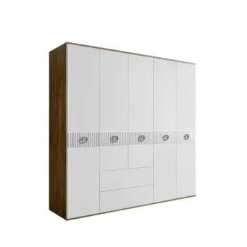 Шкаф 5-ти дверный с ящиками, Bogemia Woodline Fi (Белый/Хром) БМШ2/51(Fi)