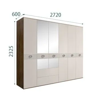 Шкаф 6-ти дверный с зеркалами, с ящиками, Bogemia Woodline Fi (Шелк/Хром) БМШ1/61(Fi)