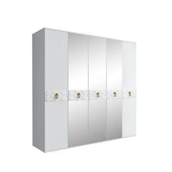 Шкаф 5-ти дв. с зеркалами Bogemia Farfalle (Белый/Золото) БМШ1/5(Fa)