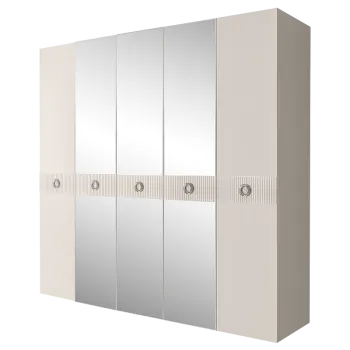 Шкаф 5-ти дв. с зеркалами Bogemia Fillini (Слоновая кость/Хром) БМШ1/5(Fi)