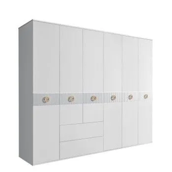 Шкаф 6-ти дверный с ящиками, Bogemia Fillini (Белый/Золото) БМШ2/61(Fi)