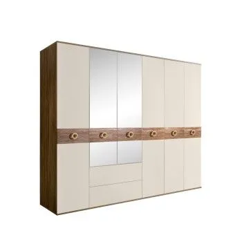Шкаф 6-ти дверный с зеркалами, с ящиками, Bogemia Woodline Wood Fi (Слоновая кость/Золото) БМШ1/61(Wo)