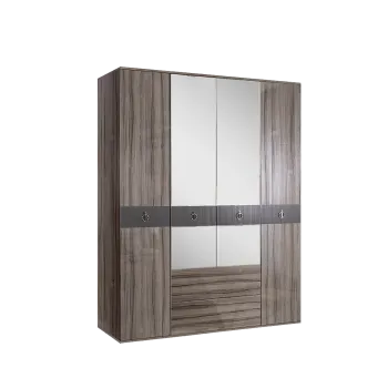 Шкаф 4-х дверный с зеркалом, с ящиками Римини СОЛО (Орех империя/Серебро) РМШ1/41(s)