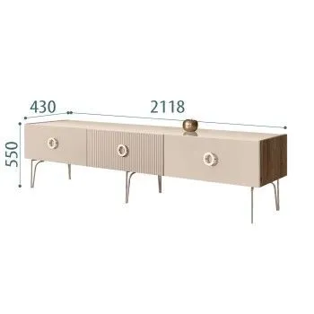 Тумба телевизионная 2.1м Bogemia Woodline Fi (Ваниль) (Lakobel/Золото) БМТ-2[10]