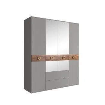 Шкаф 4-х дверный с зеркалами, с ящиками, Bogemia Wood Fi (Серый/Золото) БМШ1/41(Wo)