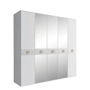 Шкаф 5-ти дв. с зеркалами Bogemia Fillini (Белый/Золото) БМШ1/5(Fi)