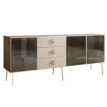 Комод 2.1м Bogemia Woodline Fi (Слоновая кость) (Novabuk/Хром) БМКМ-5[5]