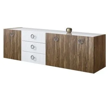 Комод 2.1м Bogemia Woodline Fly Wood Fi (Белый) (Lakobel/Хром) БМКМ-5