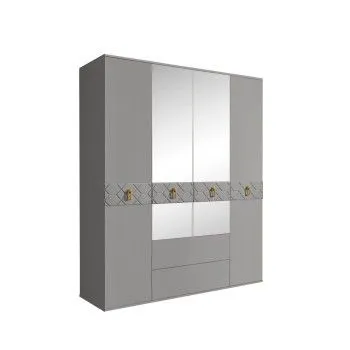 Шкаф 4-х дверный с зеркалами, с ящиками, Bogemia Farfalle (Серый/Золото) БМШ1/41(Fa)