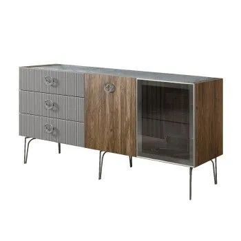 Комод 1.6м Bogemia Woodline Wood Fi (Серый) (Novabuk/Хром) БМКМ-4[5][10]