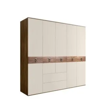 Шкаф 5-ти дверный с ящиками, Bogemia Woodline Wood Fa (Слоновая кость/Хром) БМШ2/51(Wo)