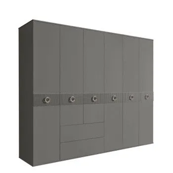 Шкаф 6-ти дверный с ящиками, Bogemia Fillini (Серый/Хром) БМШ2/61(Fi)