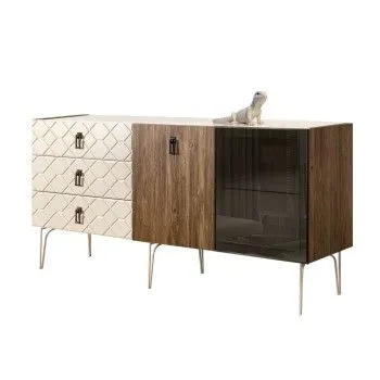 Комод 1.6м Bogemia Woodline Wood Fa (Слоновая кость) (Lakobel/Черный) БМКМ-4[5][10]