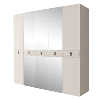 Шкаф 5-ти дв. с зеркалами Bogemia Farfalle (Слоновая кость/Хром) БМШ1/5(Fa)
