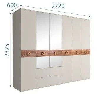 Шкаф 6-ти дверный с зеркалами, с ящиками, Bogemia Wood Fi (Шелк/Золото) БМШ1/61(Wo)