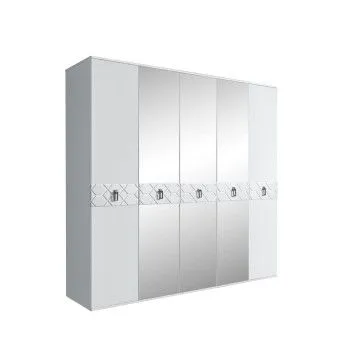 Шкаф 5-ти дв. с зеркалами Bogemia Farfalle (Белый/Хром) БМШ1/5(Fa)