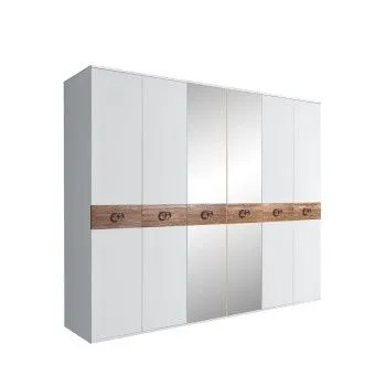 Шкаф 6-ти дв. с зеркалами Bogemia Wood Fi (Белый/Хром) БМШ1/6(Wo)