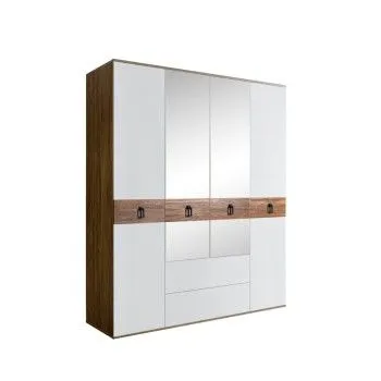 Шкаф 4-х дверный с зеркалами, с ящиками, Bogemia Woodline Wood Fa (Белый/Черный) БМШ1/41(Wo)