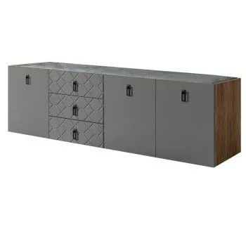 Комод 2.1м Bogemia Woodline Fly Fa (Серый) (Novabuk/Черный) БМКМ-5