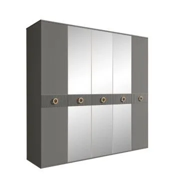 Шкаф 5-ти дв. с зеркалами Bogemia Fillini (Серый/Золото) БМШ1/5(Fi)