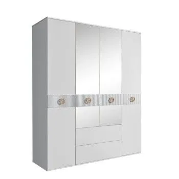 Шкаф 4-х дверный с зеркалами, с ящиками, Bogemia Fillini (Белый/Золото) БМШ1/41(Fi)