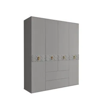 Шкаф 4-х дверный с ящиками, Bogemia Farfalle (Серый/Золото) БМШ2/41(Fa)