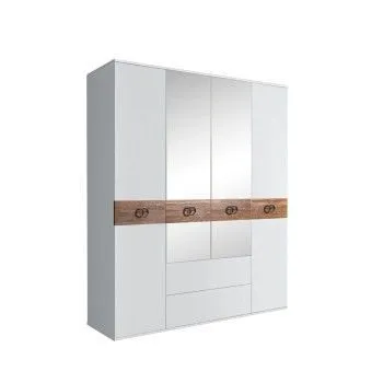 Шкаф 4-х дверный с зеркалами, с ящиками, Bogemia Wood Fi (Белый/Хром) БМШ1/41(Wo)
