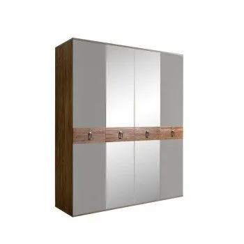 Шкаф 4-х дв. с зеркалами Bogemia Woodline Wood Fa (Серый/Хром) БМШ1/4(Wo)