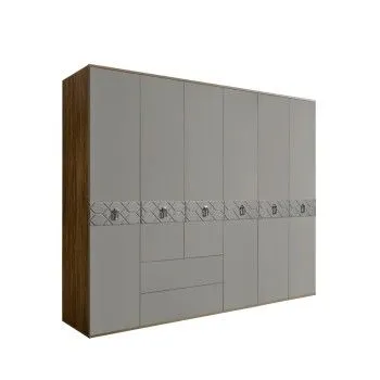 Шкаф 6-ти дверный с ящиками, Bogemia Woodline Fa (Серый/Хром) БМШ2/61(Fa)