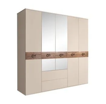Шкаф 5-ти дверный с зеркалами, с ящиками, Bogemia Wood Fi (Ваниль/Хром) БМШ1/51(Wo)