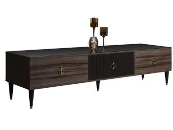 Тумба под телевизор 3 ящика Римини СОЛО (Орех империя/Золото) РМТ-4(s)