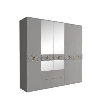Шкаф 5-ти дверный с зеркалами, с ящиками, Bogemia Farfalle (Серый/Золото) БМШ1/51(Fa)