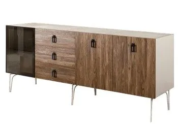 Комод 2.1м Bogemia Wood Fa (Слоновая кость) (Novabuk/Черный) БМКМ-5(Wo)[4]