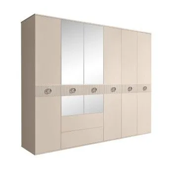 Шкаф 6-ти дверный с зеркалами, с ящиками, Bogemia Fillini (Ваниль/Хром) БМШ1/61(Fi)