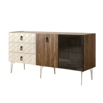 Комод 1.6м Bogemia Woodline Wood Fa (Слоновая кость) (Novabuk/Черный) БМКМ-4[5][10]