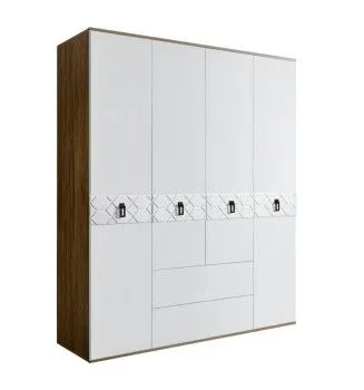 Шкаф 4-х дверный с ящиками Bogemia Woodline Fa (Белый/Черный) БМШ2/41