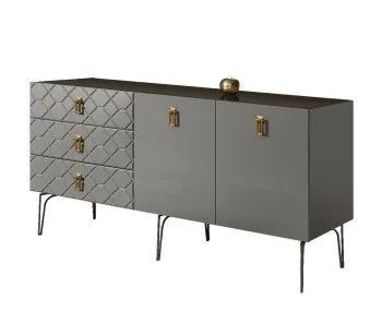 Комод 1.6м Bogemia Farfalle (Серый) (Lakobel/Золото) БМКМ-4(Fa)