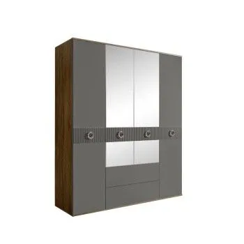 Шкаф 4-х дверный с зеркалами, с ящиками, Bogemia Woodline Fi (Серый/Хром) БМШ1/41(Fi)