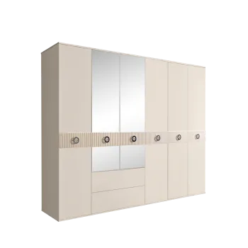 Шкаф 6-ти дверный с зеркалами, с ящиками, Bogemia Fillini (Слоновая кость/Хром) БМШ1/61(Fi)