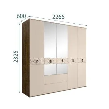 Шкаф 5-ти дверный с зеркалами, с ящиками, Bogemia Woodline Fa (Ваниль/Черный) БМШ1/51(Fa)