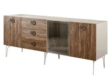 Комод 2.1м Bogemia Wood Fi (Слоновая кость) (Novabuk/Хром) БМКМ-5(Wo)[4]