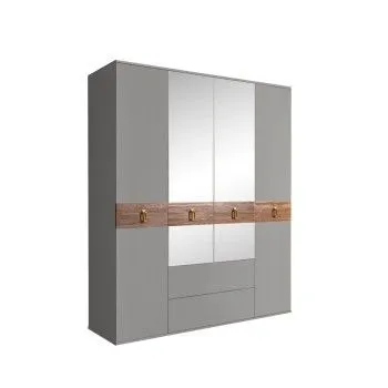 Шкаф 4-х дверный с зеркалами, с ящиками, Bogemia Wood Fi (Серый/Хром) БМШ1/41(Wo)