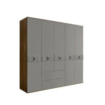 Шкаф 5-ти дверный с ящиками, Bogemia Woodline Fa (Серый/Хром) БМШ2/51(Fa)