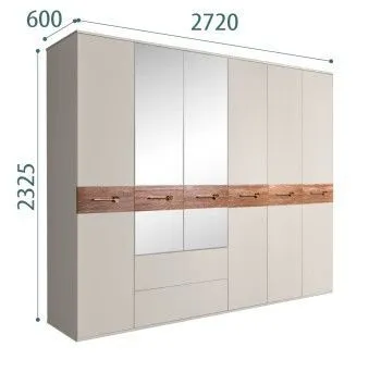 Шкаф 6-ти дверный с зеркалами, с ящиками, Bogemia Wood Wo (Шелк/Золото) БМШ1/61(Wo)