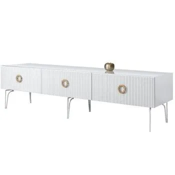 Тумба под телевизор 2.1м Bogemia Fillini (Белый) (Lakobel/Золото) БМТ-2(Fi)