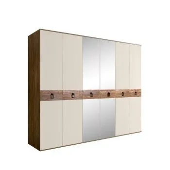 Шкаф 6-ти дв. с зеркалами Bogemia Woodline Wood Fa (Слоновая кость/Черный) БМШ1/6(Wo)